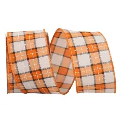Reliant 2.5" x 10yd. Wired Orange & White Plaid Ribbon