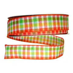 JAM Paper 1.5" x 50yd. Orange & Green Plaid Wired Ribbon