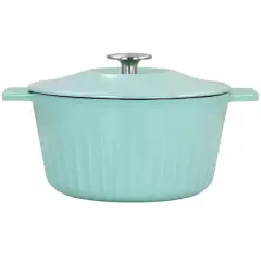 Martha Stewart 3qt. Turquoise Enameled Embossed Stripe Cast Iron Dutch Oven with Lid