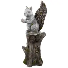 22.75" Squirrel on Tree Stump Outdoor Garden Statue
