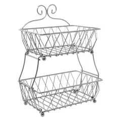 Sorbus 16" 2-Tier Wire Basket Stand Silver