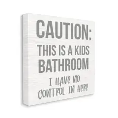 Stupell Industries Caution Kid's Bathroom Phrase Canvas Wall Art