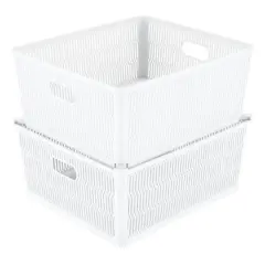 Simplify Slide 2 Stack It Shallow Tote Baskets, 2ct. White