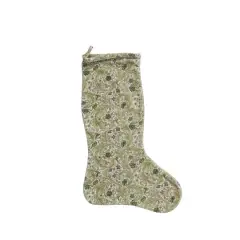 Hello Honey&reg; 20" Green & Cream Cotton Velvet Printed Stocking with Floral Pattern