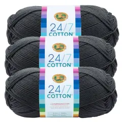 3 Pack Lion Brand&reg; 24/7 Cotton&reg; Yarn Charcoal