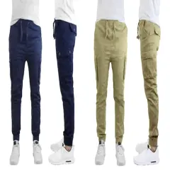Galaxy by Harvic Slim Fit Cotton Stretch Twill Men's Cargo Joggers 2 Pack Navy/Khaki
