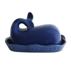 Hello Honey&reg; 7" Dark Blue Whale Shaped Butter Dish with Lid
