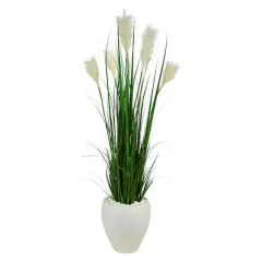 4.5ft. Wheat Plume Grass Plant in White Planter