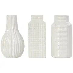 8" Cream Ceramic Geometric Textured Vase Set