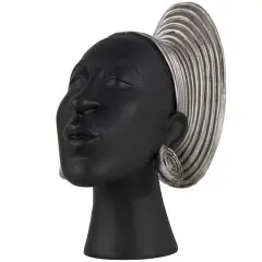 9" Black & Silver Finish Africa Inspired Woman Face Sculpture