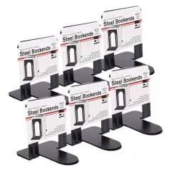 Charles Leonard 5" Black Steel Bookends, 6 Packs of 2