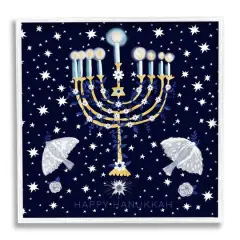 Stupell Industries Happy Hanukkah Starry Menorah Framed Giclee Art White