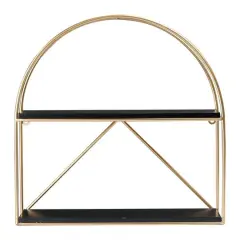Hello Honey&reg; Wood & Metal Gold Crescent Wall Shelf Black