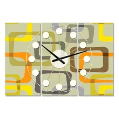 Designart Retro Square Design VII Oversized Mid-Century Modern Multipanel Wall Clock