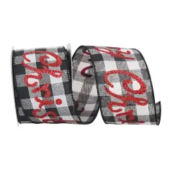 JAM Paper 2.5" x 10yd. Black & White Merry Christmas Glitter Buffalo Wired Ribbon