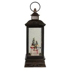 11" Black with Brushed Gold LED Snowman Family Christmas Lantern Snow Globe