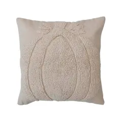 Hello Honey&reg; 18" Cream Pumpkin & Chambray Square Cotton Slub Tufted Pillow
