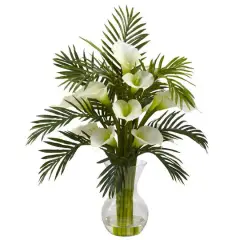 2ft. Calla Lily and Palm Combo Artificial Arrangement with Vase