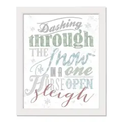 Dashing Through the Snow Typography White Framed Canvas Wall Art