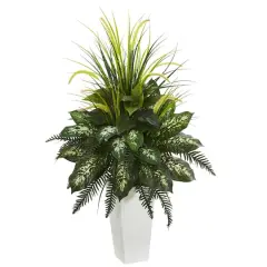 4ft. Mixed River Fern & Dogtail In White Tower Planter