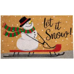 30" Let it Snow Natural Coir Rectangular Christmas Doormat