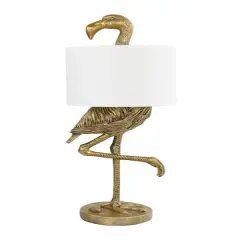 Hello Honey&reg; 32" Gold Finish Resin Flamingo Table Lamp with Linen Shade