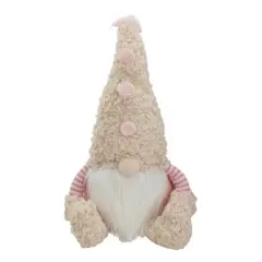 18" Pink Striped Sitting Spring Plush Gnome Figure