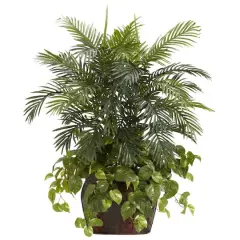 3.5ft. Double Palm & Pothos in Decorative Vase