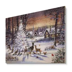 Designart Christmas Woods with Deer, Buck & Owl Print on Pine Wood
