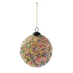 Hello Honey&reg; 5" Multicolor Glass Ball Ornament with Sequins