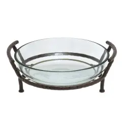 Clear Glass and Metal Modern Serving Stand, 7" x 19" x 16"