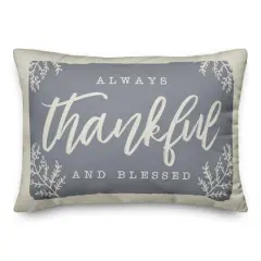 Always Thankful Blue Cream Throw Pillow