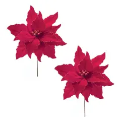Glittered Red Poinsettia Flower Stems, 2ct.