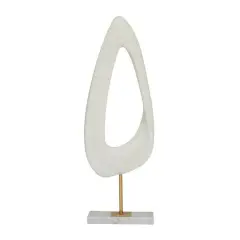 20" White Polystone Cut-Out Abstract Sculpture with Marble Stand