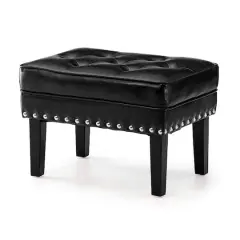 Glitzhome&reg; Mid-Century Modern Leatherette Button-Tufted Accent Stool Black