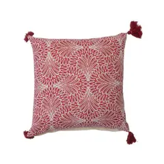 Hello Honey&reg; 18" Red, White & Gold Printed Cotton Pillow with Tassels