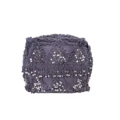 Hello Honey&reg; 16" Square Moroccan Wedding Quilt Pouf with Fringe & Sequins