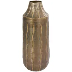 17" Brass Metal Snakeskin Inspired Vase with Dimensional Wavy Accents