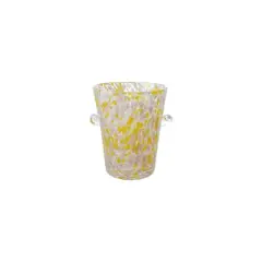 Hello Honey 2 Quart Hand-Blown Confetti Glass Ice Bucket with Handles, Yellow, Pink and White