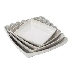 Hello Honey&reg; Matte White Square Stoneware Scalloped Edge Serving Dish Set