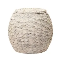 Household Essentials 19" Woven Hyacinth Storage End Table White