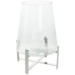 16" Clear Glass & Stainless Steel Hurricane Candle Holder