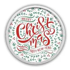 Merry Christmas & Happy New Year Round Wall Art in White Frame