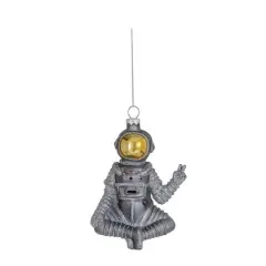 Hello Honey&reg; 4.75" Silver & Gold Finish Glass Sitting Astronaut Ornament with Peace Sign & Glitter Design