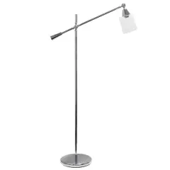 Lalia Home 4.6ft. Swing Arm Floor Lamp with Glass Cylindrical Shade Chrome
