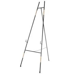 64" Black Metal Slim Foldable 2-Tier Easel with Wrapped Rattan Accents