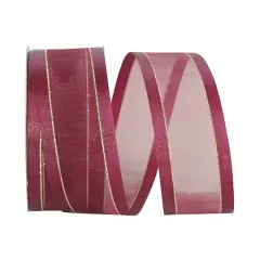 JAM Paper 1.5" x 25yd. Sheer Satin Edge Metallic Ribbon Burgundy
