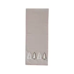 Hello Honey&reg; 72" Natural Brown, Silver & Gold Cotton Chambray Table Runner with Embroidered Tufted Trees & Glass Beads
