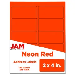 JAM Paper Standard Address Labels, 120ct. Neon Fluorescent Red