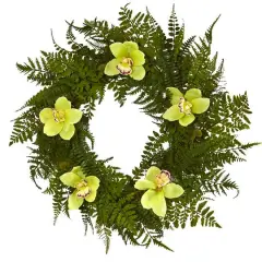 24" Mixed Fern & Cymbidium Orchid Wreath